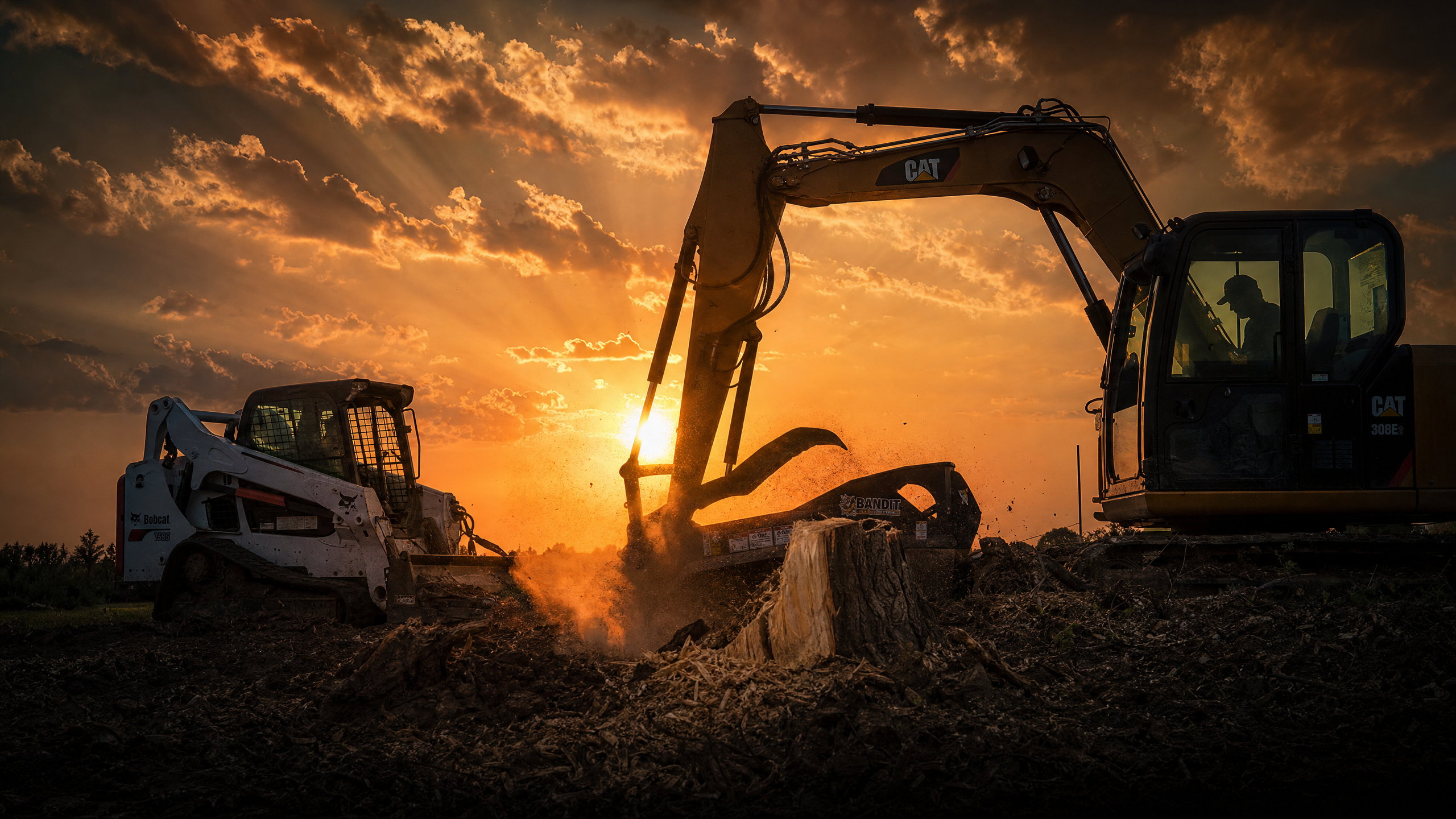 Stump grinding and heavy property equipment at work